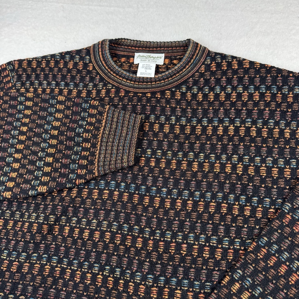 Norm Thompson Sweater Mens Size L Multicolor Geometric Knit Crew Neck Italy